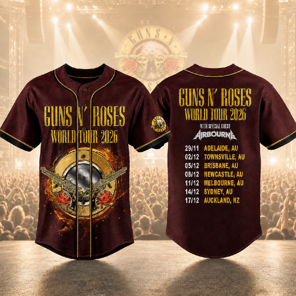 Guns N' Roses World Tour 2026 Australia And New Zealand 3D Baseball Jersey