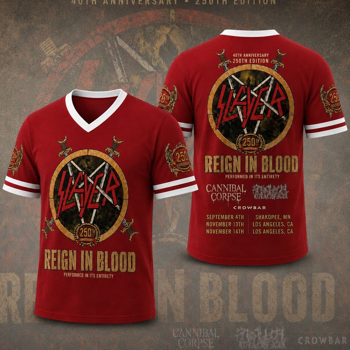 Slayer 40th Anniversary Reign In Blood 2026 V-neck Short Sleeve Jersey