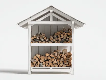 Leñero de jardín de madera 120x60x150 cm - blanco - diseño clásico con techo inclinado-Kasarainterior