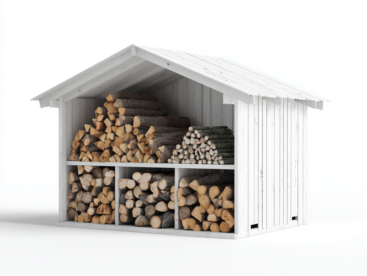 Leñero de jardín madera 150x60x150 cm - blanco - diseño abierto con compartimentos-Kasarainterior
