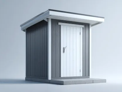 Casetas de jardín madera 180x120x200 cm gris blanco almacenamiento exterior estilo moderno-Kasarainterior