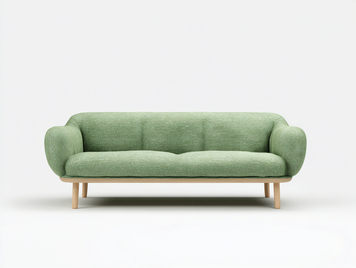 Sofás lineales tela 200x85x80 cm verde con patas madera estilo nórdico moderno-Kasarainterior