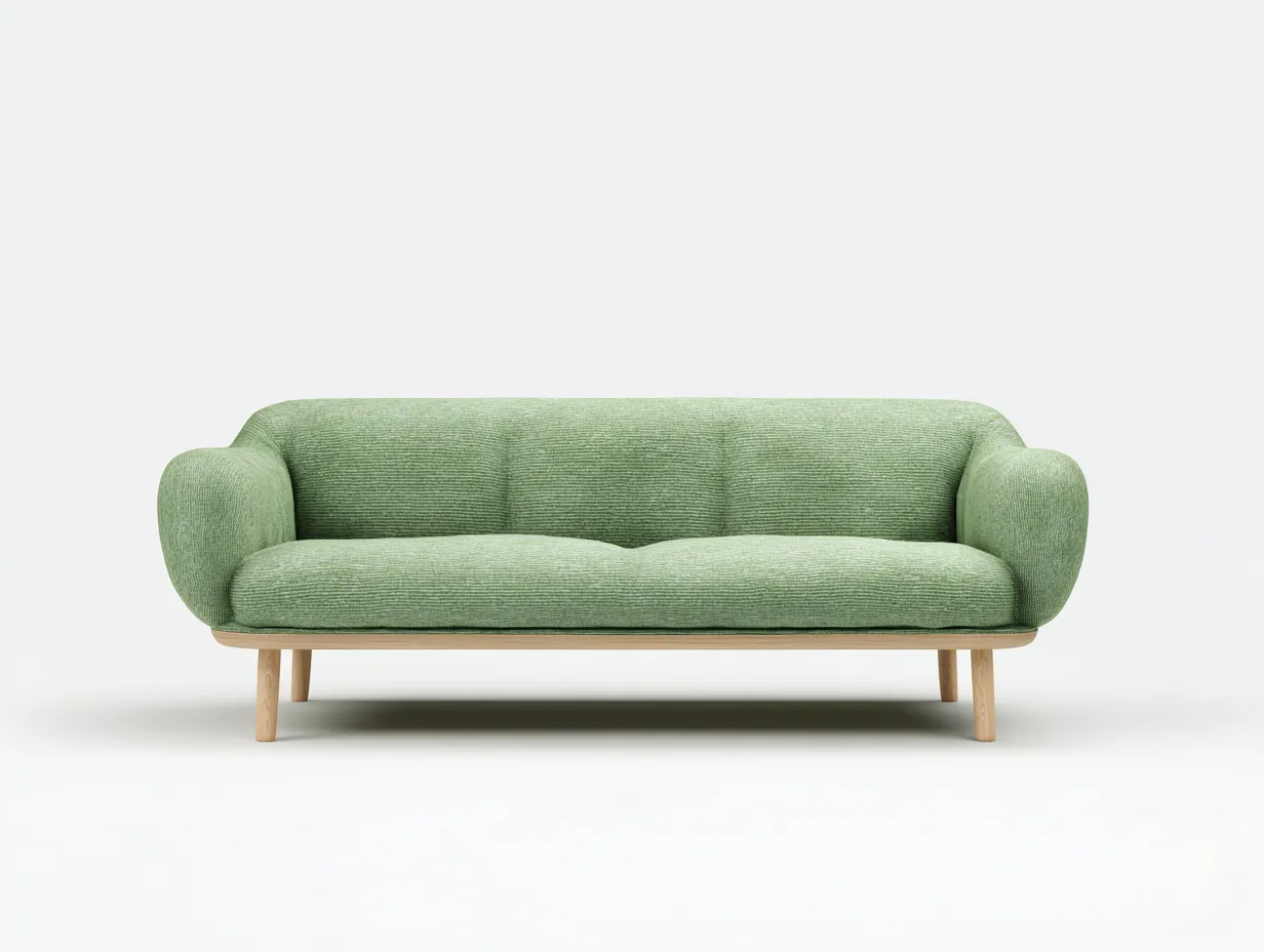 Sofás lineales tela 200x85x80 cm verde con patas madera estilo nórdico moderno-Kasarainterior