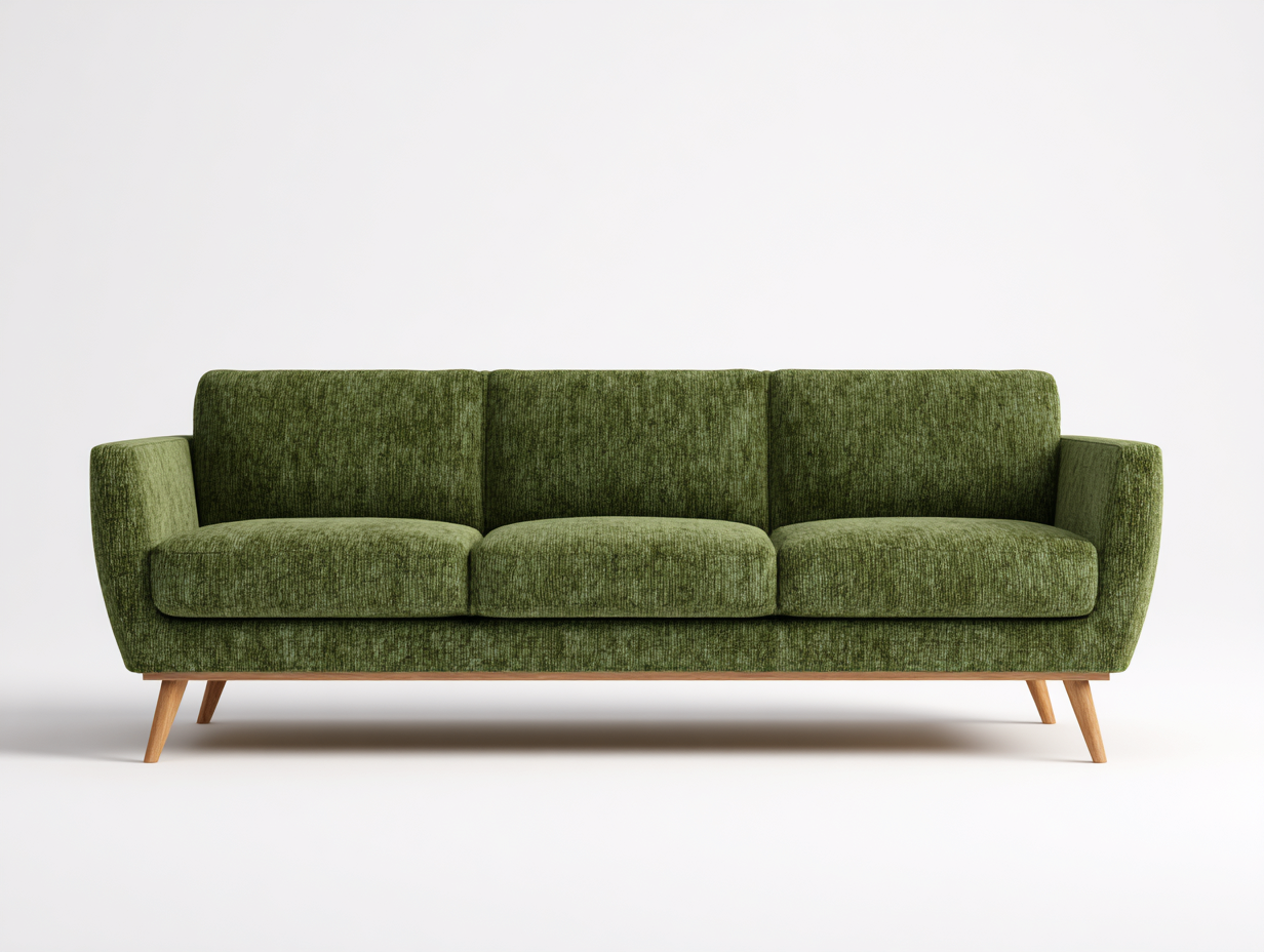 Sofás lineales de tela 200x85x85 cm - verde - diseño moderno con patas de madera-Kasarainterior