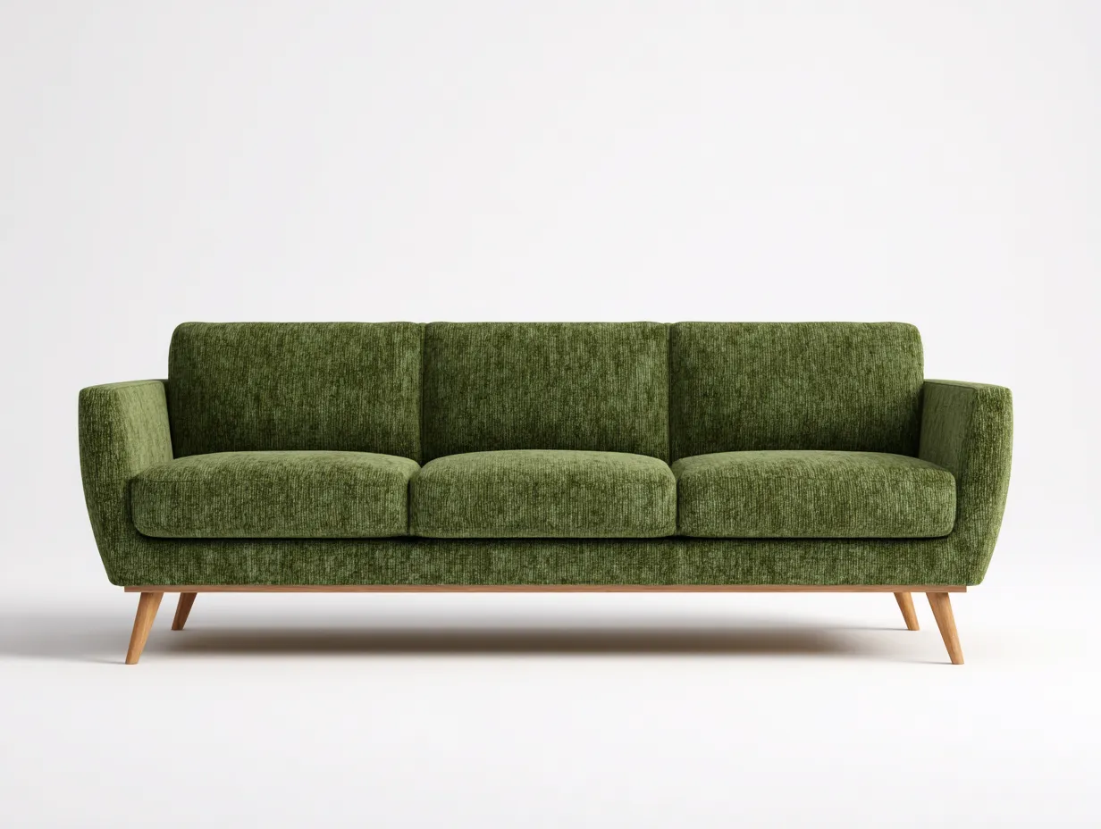 Sofás lineales de tela 200x85x85 cm - verde - diseño moderno con patas de madera-Kasarainterior