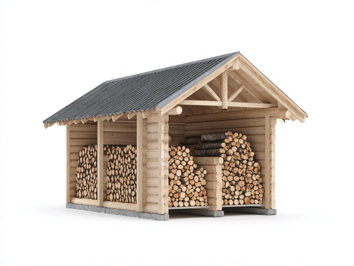 Leñero de jardín de madera 200x100x180 cm - marrón-gris - diseño rústico con techo inclinado y estructura abierta-Kasarainterior