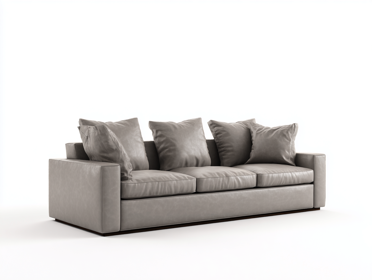 Sofás lineales cuero sintético 220x90x85 cm gris con cojines estilo moderno minimalista-Kasarainterior