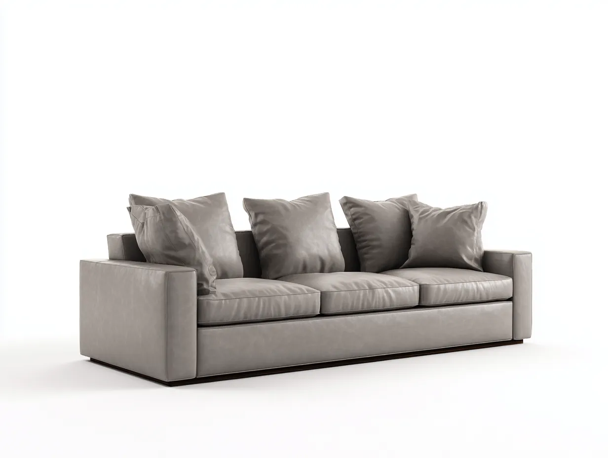 Sofás lineales cuero sintético 220x90x85 cm gris con cojines estilo moderno minimalista-Kasarainterior