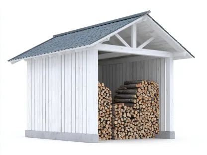 Leñero de jardín de madera 220x120x180 cm - Blanco-Gris - Con techo inclinado - Diseño robusto-Kasarainterior