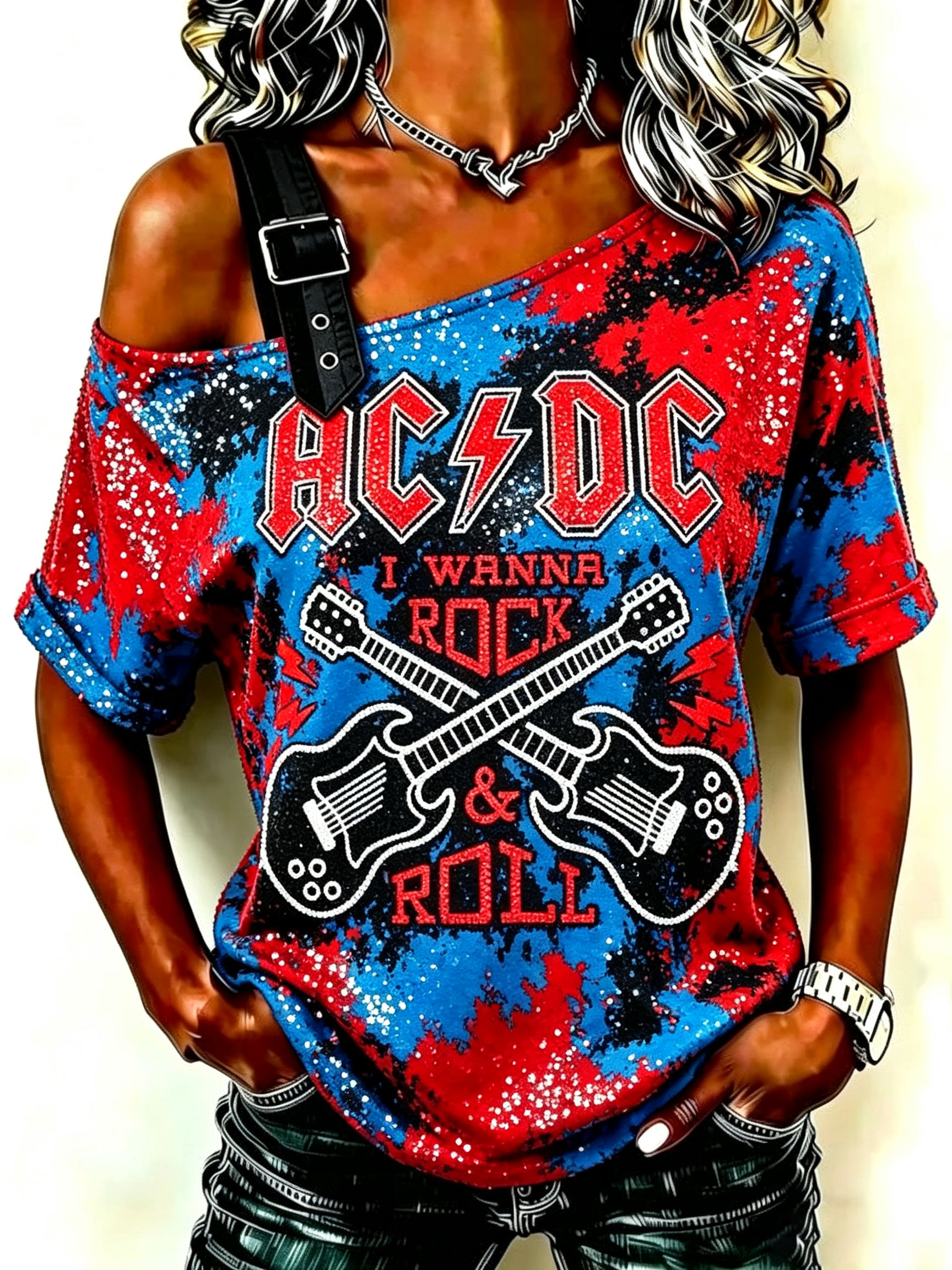 Women's Casual ACDC Print T-Shirt