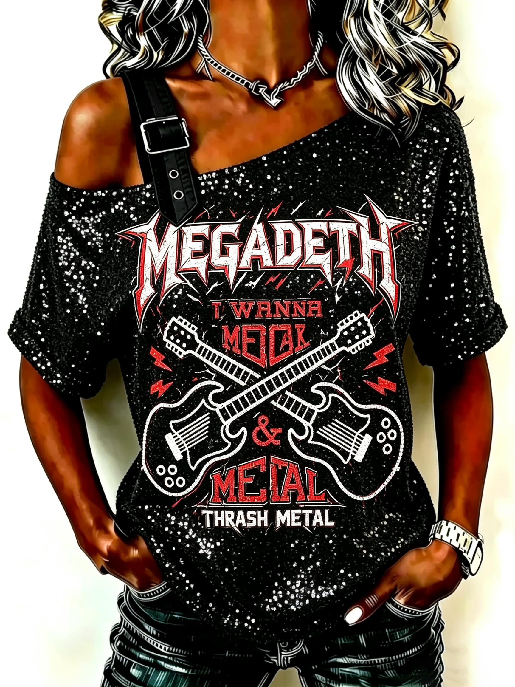 [Copy]Women's Casual Megadeth Print T-Shirt