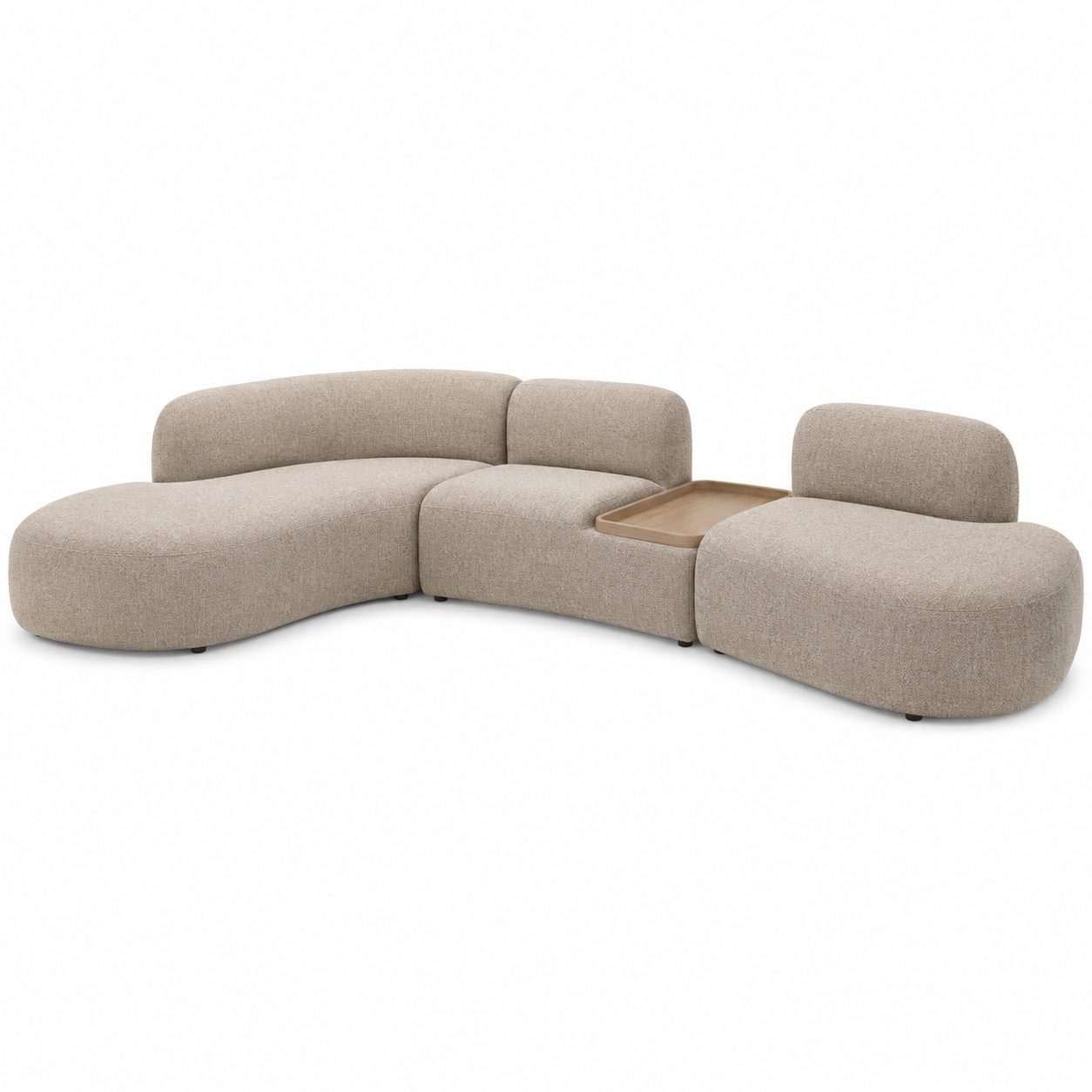 Kurves Modulsofa in Greige mit Tablettablage 280 x 170 cm-Furnologyhome