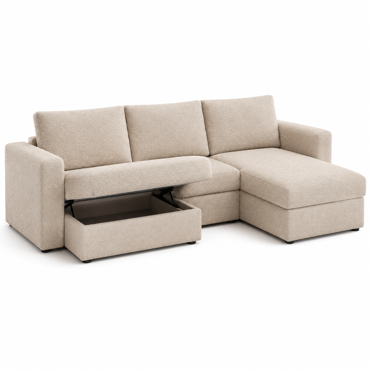 Bouclé Ecksofa Sand mit verstecktem Stauraum 260 x 180 cm-Furnologyhome