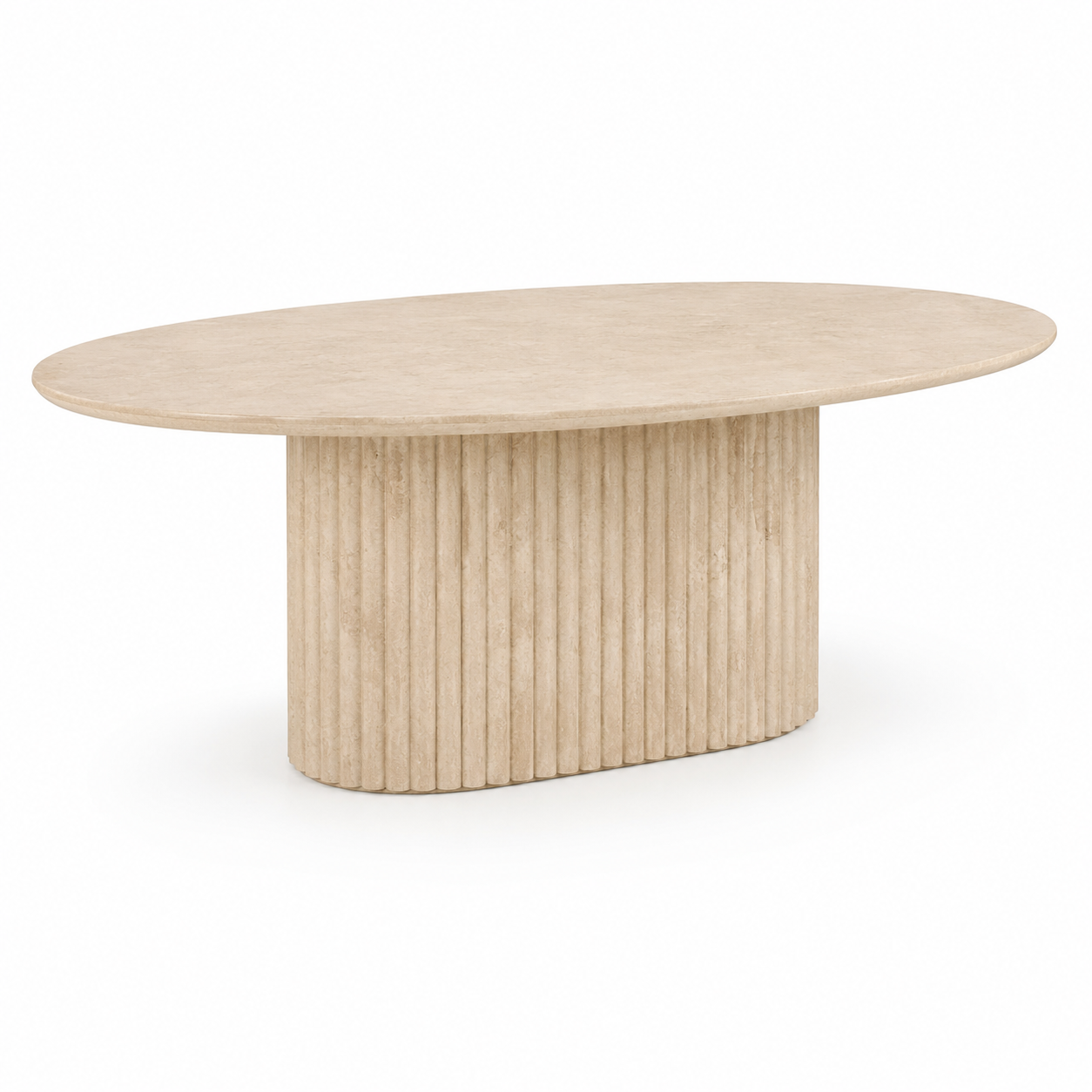 Ovaler Esstisch Kalksteinoptik mit Säulenfuß 220 x 100 cm-Furnologyhome