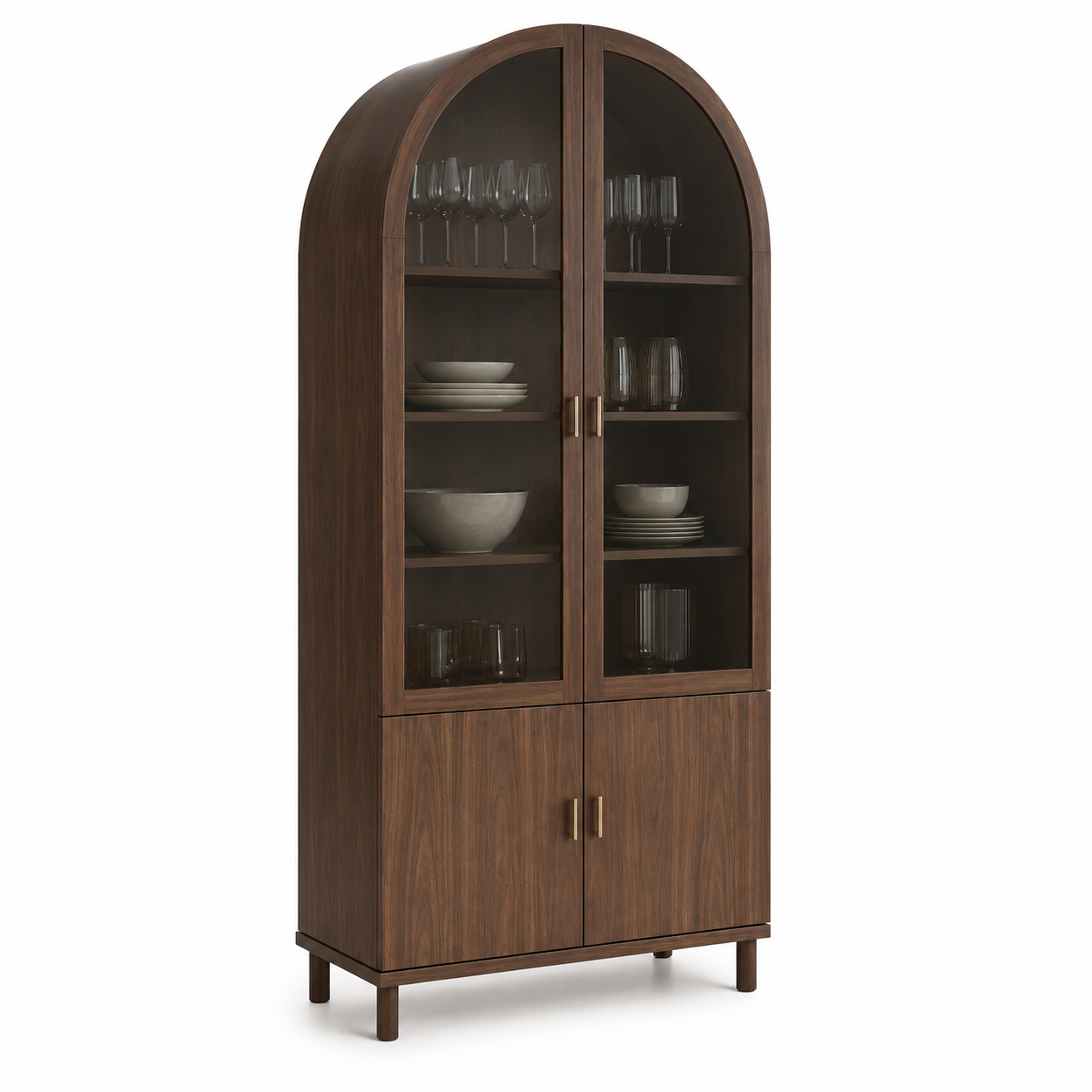 Bogen Vitrine Rauchglas und Nussbaum 100 x 180 cm-Furnologyhome