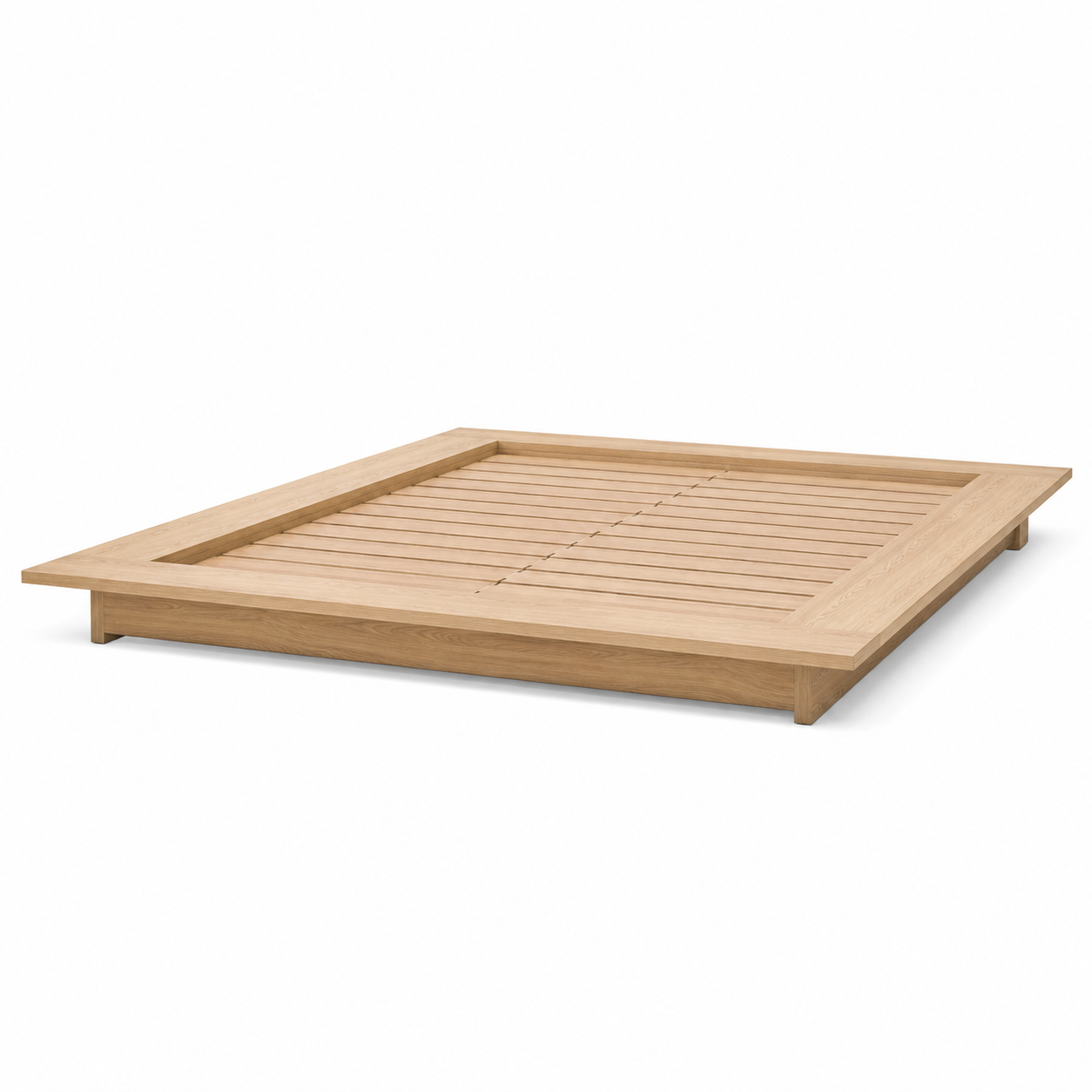 Plattformbett Eiche Hell mit niedriger Ablage 180 x 200 cm-Furnologyhome
