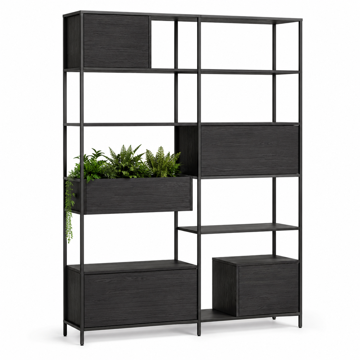 Raumteiler Regal Eiche Schwarz mit Pflanzfach 180 x 200 cm-Furnologyhome