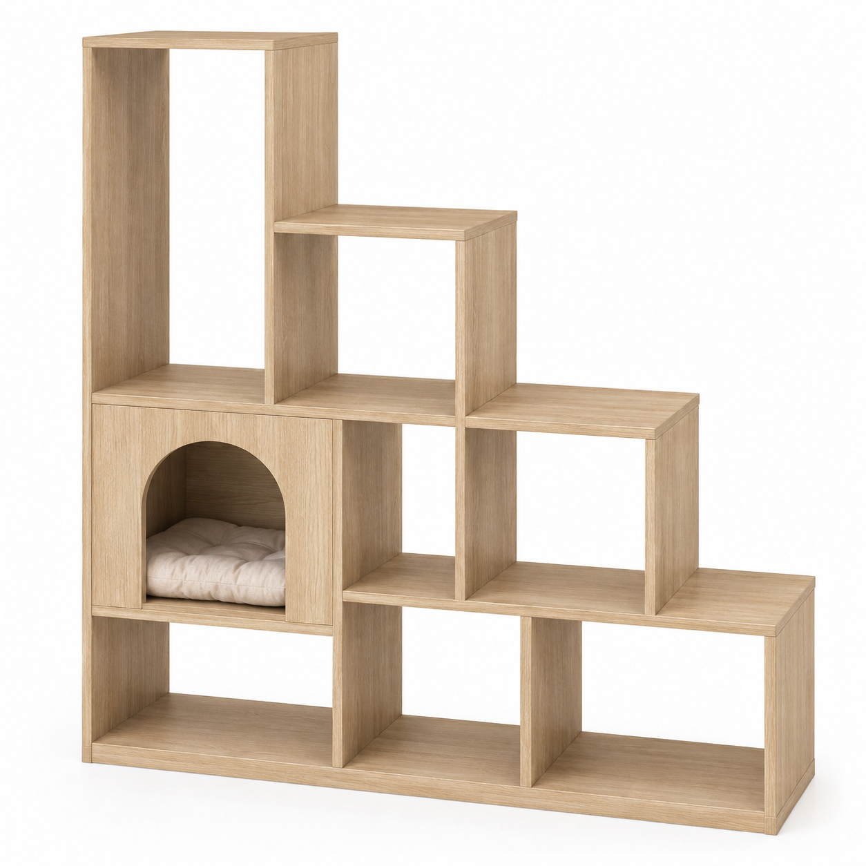 Treppenregal Naturbeige mit Haustier Nische 160 cm-Furnologyhome