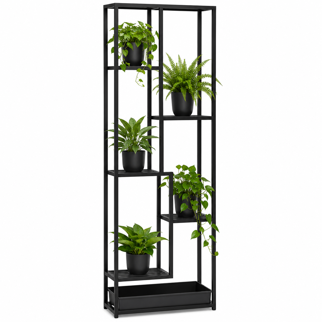 Raumhoher Pflanzenständer Schwarz mit Wasserwanne 180 cm-Furnologyhome