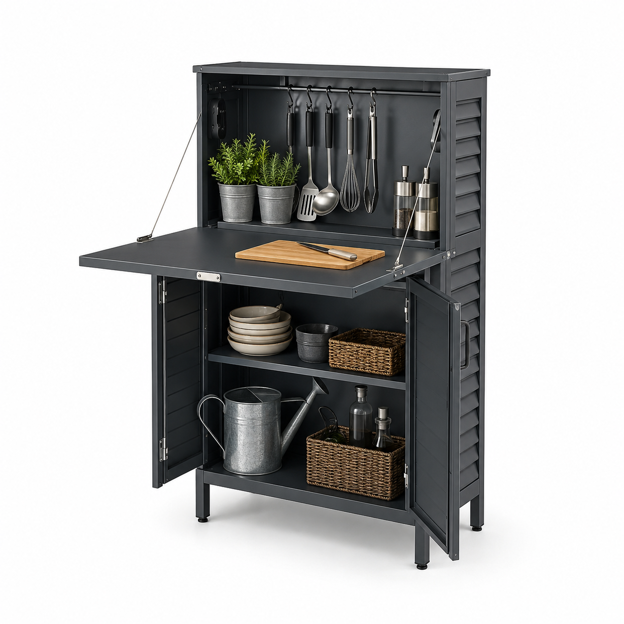Klappbarer Bistro Schrank Anthrazit für kleine Terrassen 90 cm-Furnologyhome