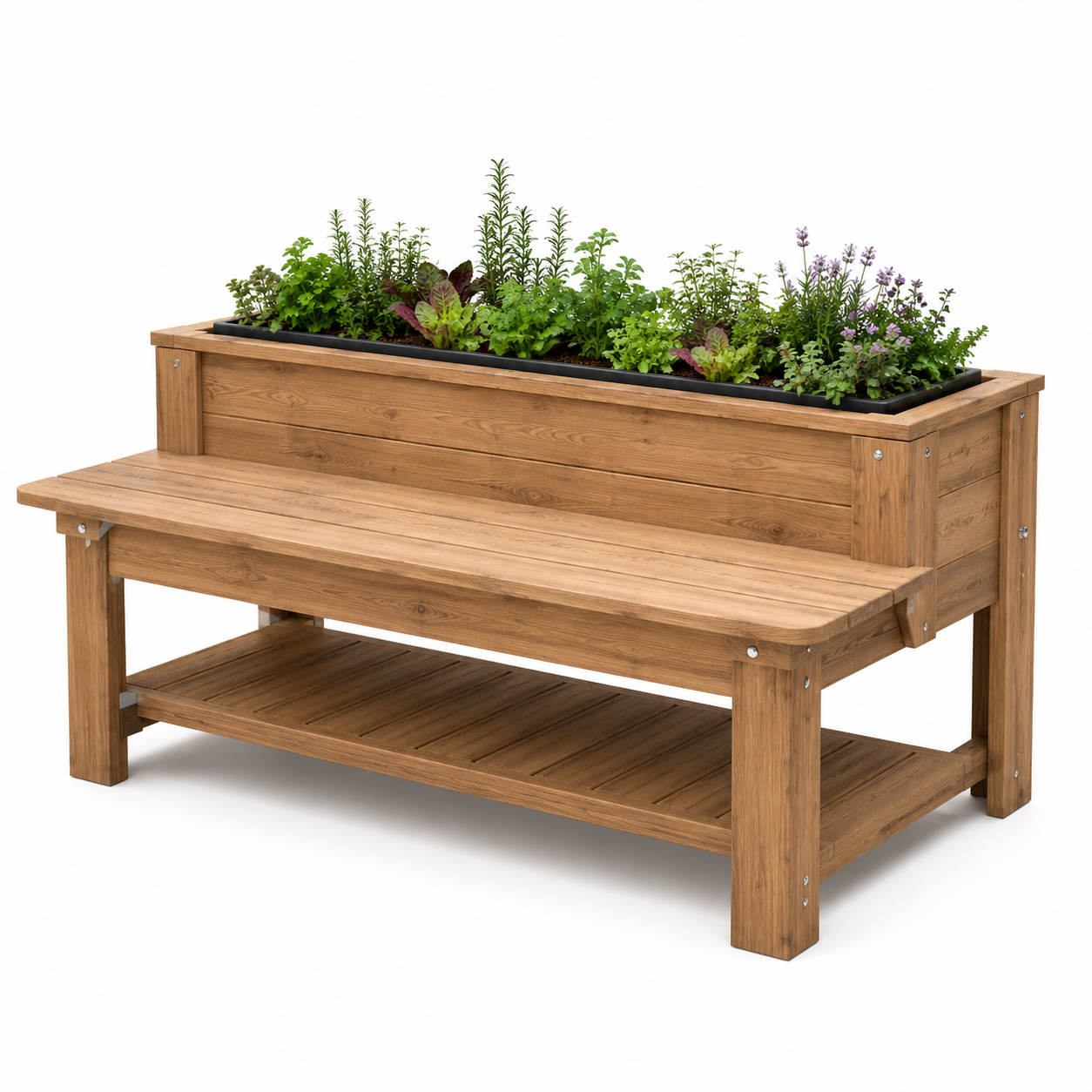 Hochbeet Lounge Modul Eiche Optik mit Sitzkante 180 cm-Furnologyhome