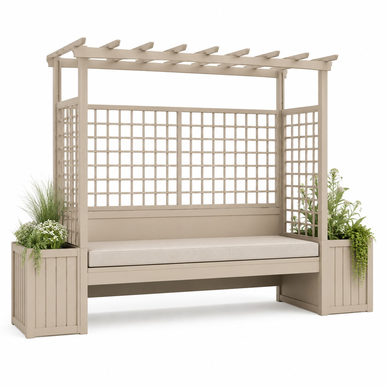 Pergola Bank Set Sand mit Pflanzseiten 240 cm-Furnologyhome