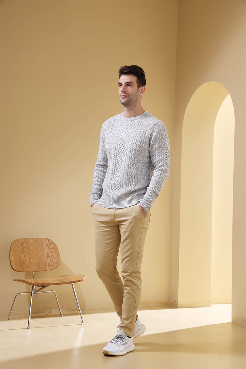 Luxury Mens Aran Sweater Made with Cashmere by Inis Aran Ireland#color_mineral-grey