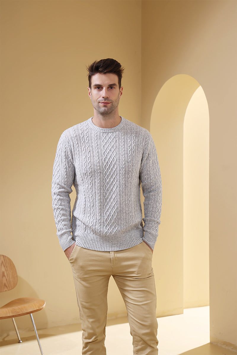 Luxury Mens Aran Sweater Made with Cashmere by Inis Aran Ireland#color_mineral-grey