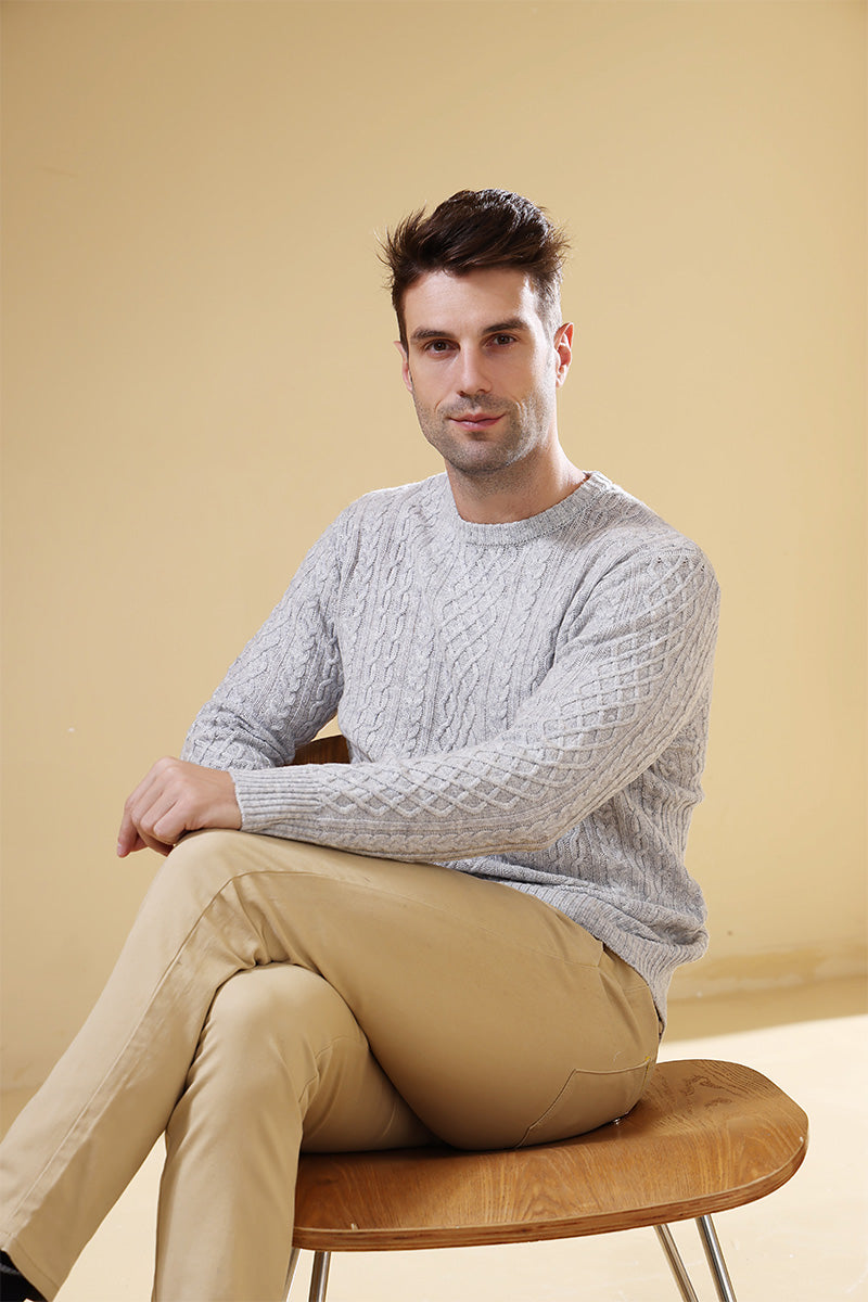 Luxury Mens Aran Sweater Made with Cashmere by Inis Aran Ireland#color_mineral-grey