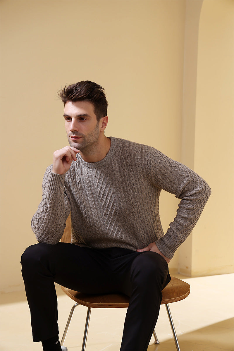 Luxury Mens Aran Sweater Made with Cashmere by Inis Aran Ireland#color_rice-flower