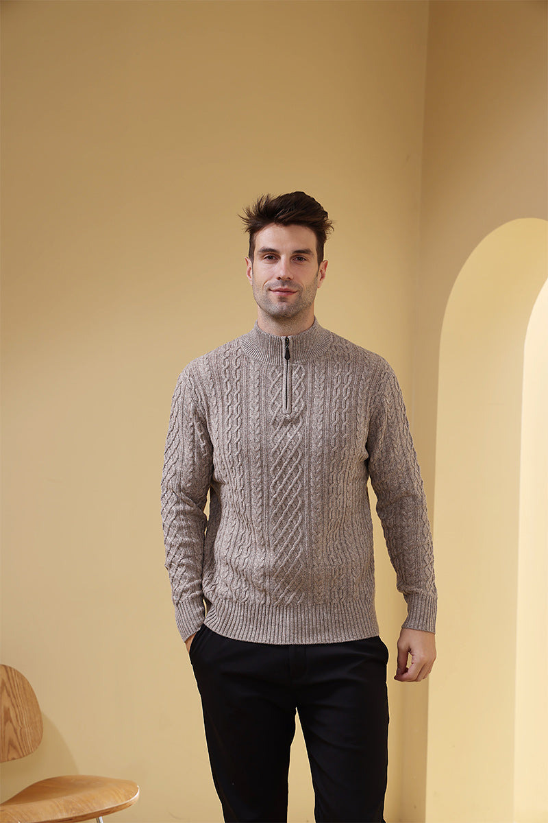 Luxury Aran Knit 1/4 Zip Sweater Made with Cashmere by Inis Aran Ireland#color_rice-flower