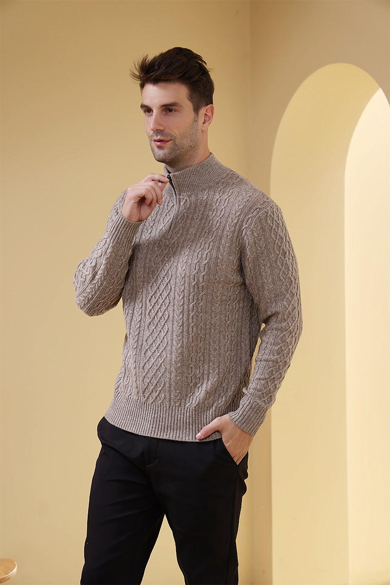 Luxury Aran Knit 1/4 Zip Sweater Made with Cashmere by Inis Aran Ireland#color_rice-flower