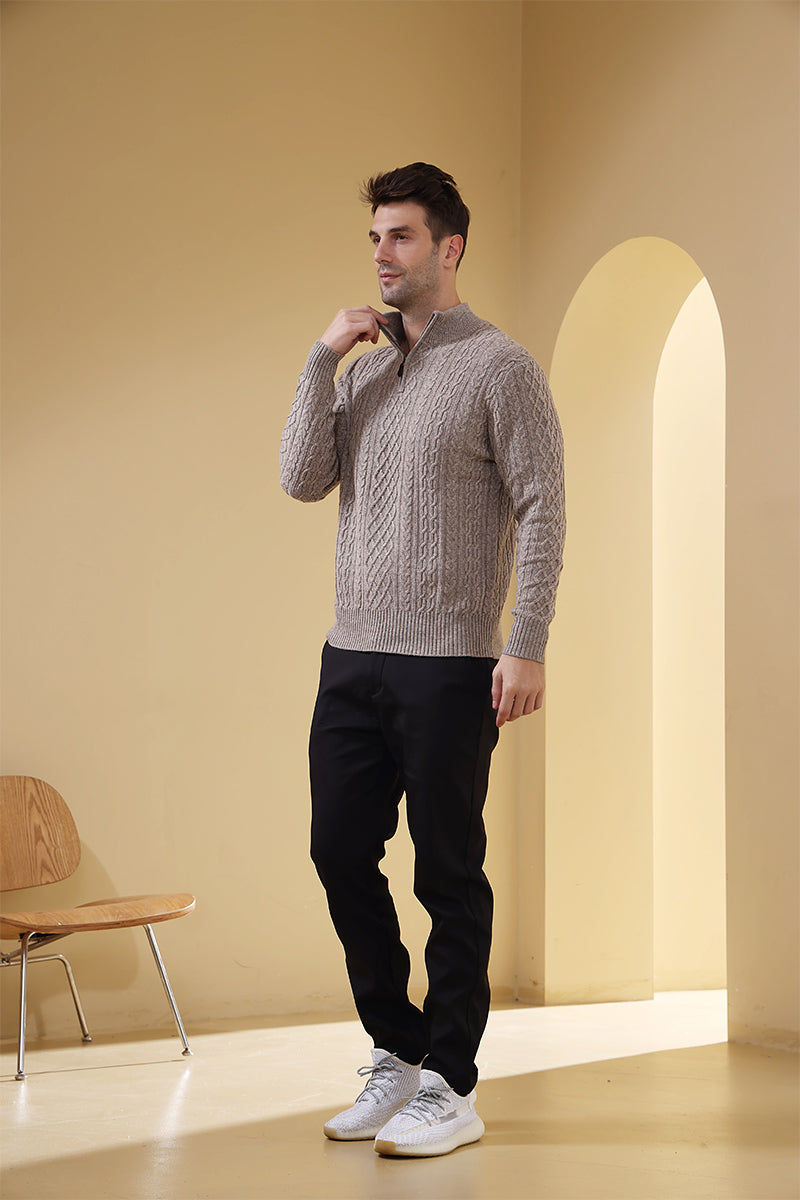 Luxury Aran Knit 1/4 Zip Sweater Made with Cashmere by Inis Aran Ireland#color_rice-flower