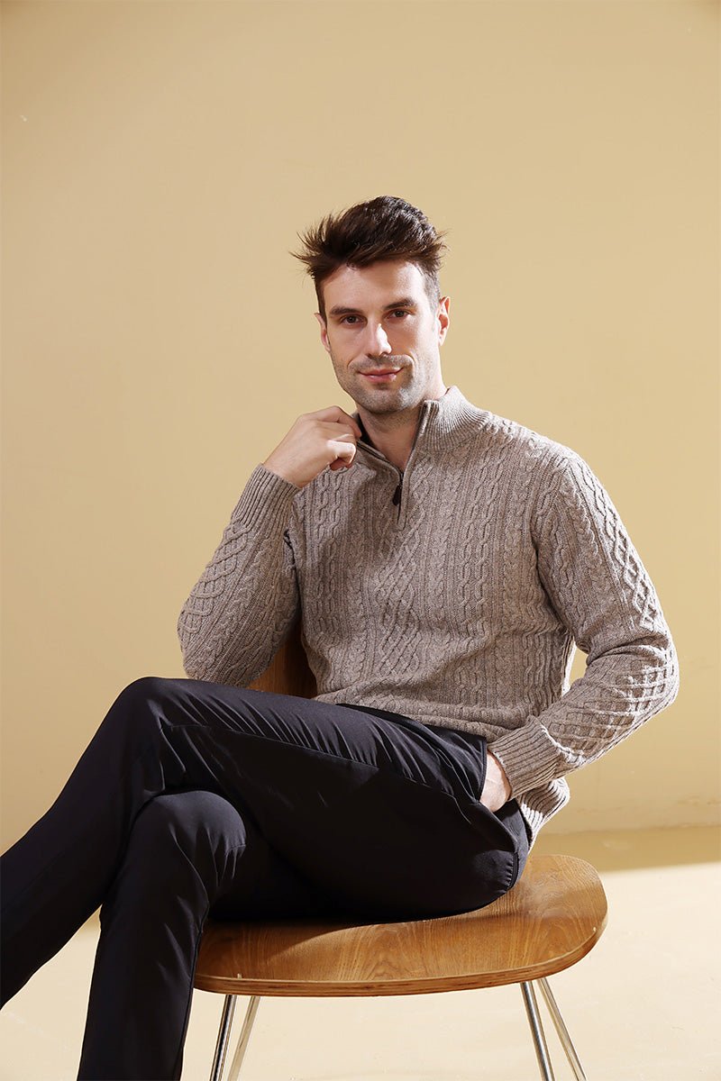 Luxury Aran Knit 1/4 Zip Sweater Made with Cashmere by Inis Aran Ireland#color_rice-flower