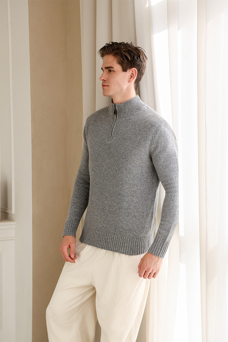 Mens 1/4 Zip Sweater in Donegal Merino#color_blue-grey