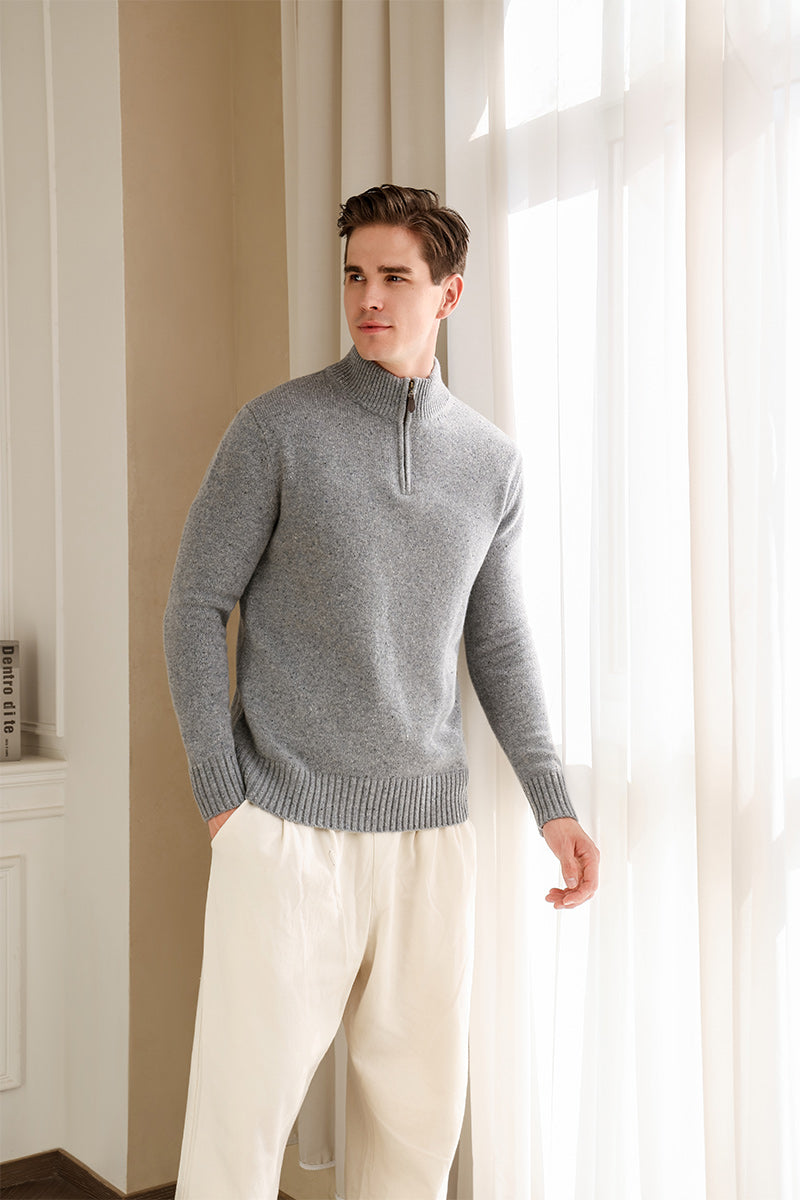 Mens 1/4 Zip Sweater in Donegal Merino#color_blue-grey
