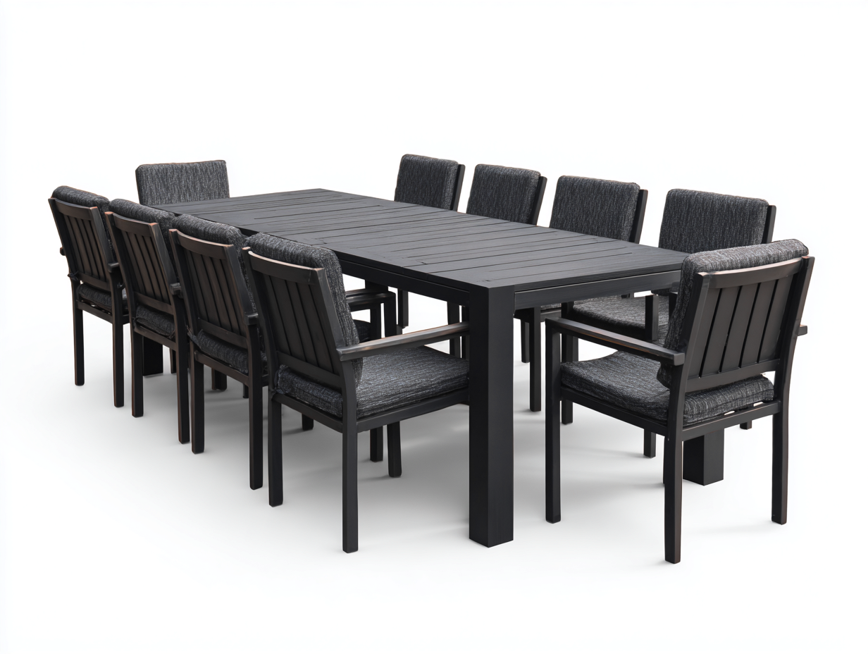 Conjuntos de comedor de jardín 200x100x75 cm - mesa de aluminio con 10 sillas tapizadas - negro-gris - diseño moderno exterior-Mavoraadecor
