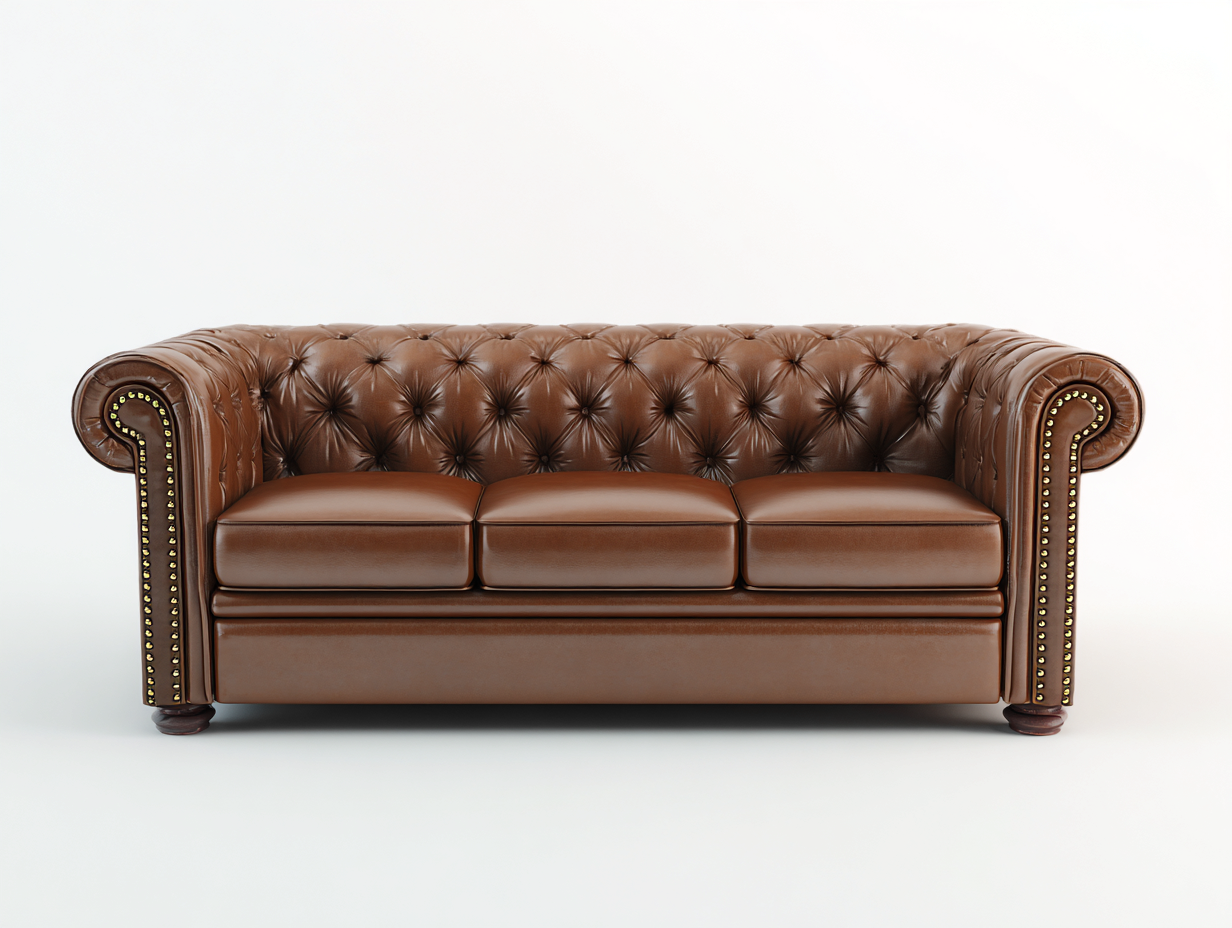 Sofás 3 plazas 210x90x75 cm - tapizado en piel sintética - marrón - estilo clásico capitoné-Mavoraadecor