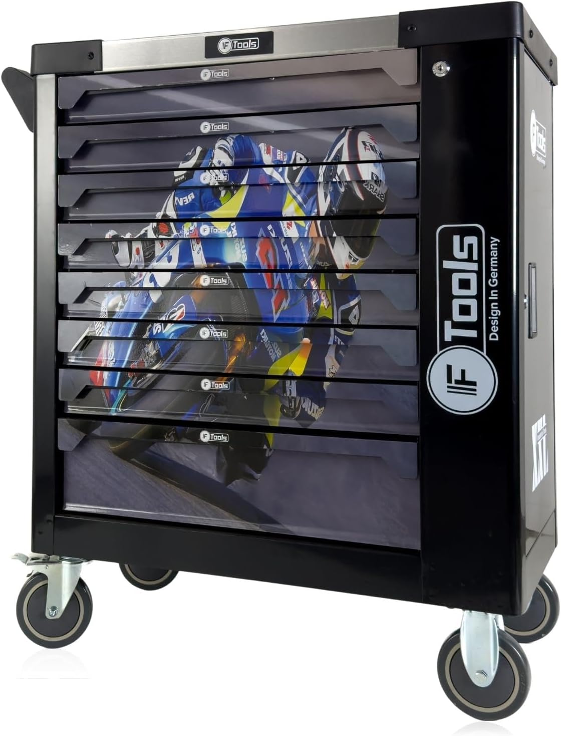 F Tools Moto 88 Carro de herramientas - Ocho cajones llenos con equipo completo - Diseño bloqueable con ruedas - Edición deportiva azul-Mavoraadecor