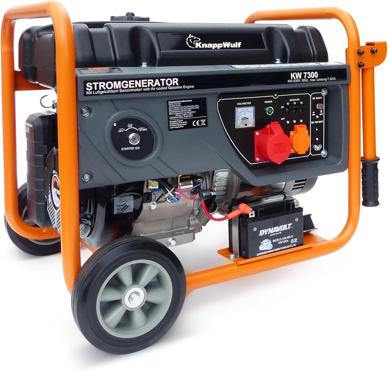 Knapp Wulf KW7300 generador trifásico de gasolina - Potencia de salida de 3000 W - Tensión de 400 V para uso comercial - Arranque eléctrico y acabado naranja-Mavoraadecor