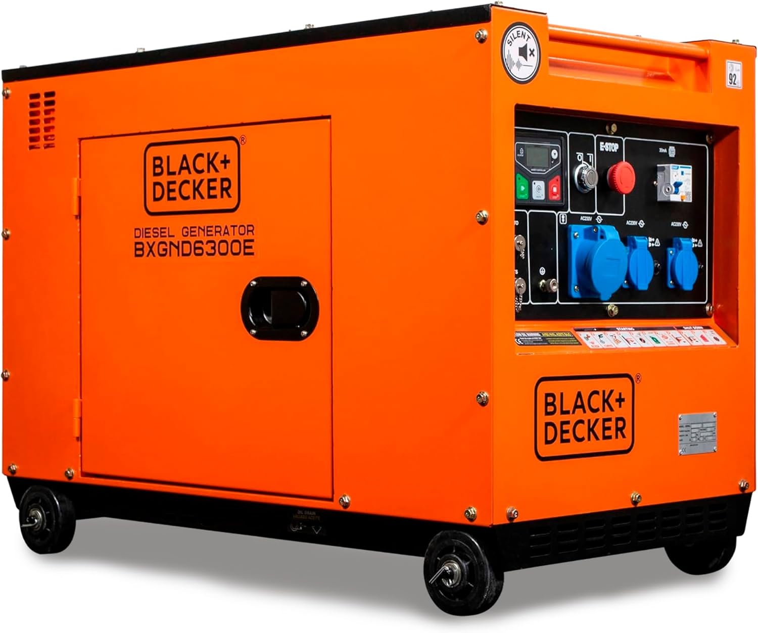 BLACK DECKER BXGND6300E generador diésel insonorizado - Potencia máxima de 6300 W - Salida monofásica de 230 V - Respaldo residencial y apoyo solar-Mavoraadecor