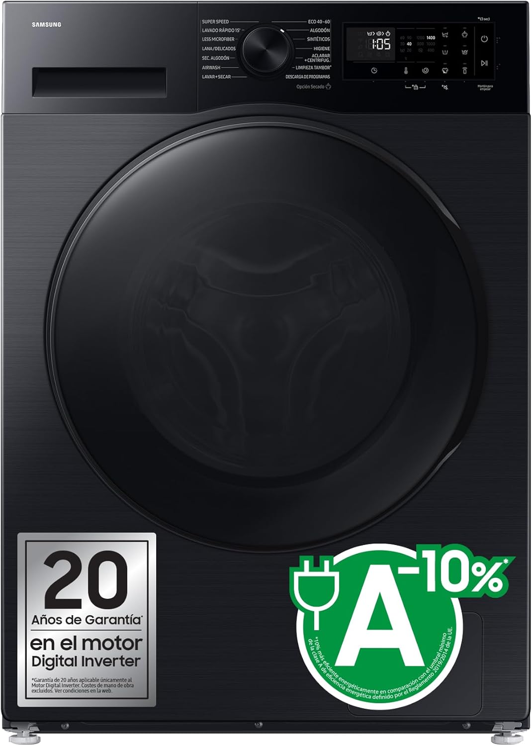 Samsung WD90DG5G34BBEC lavasecadora de 9 kg y 5 kg - Diseño de fondo reducido - AI Ecobubble y AirWash - Super Speed 39 y Control AI-Mavoraadecor