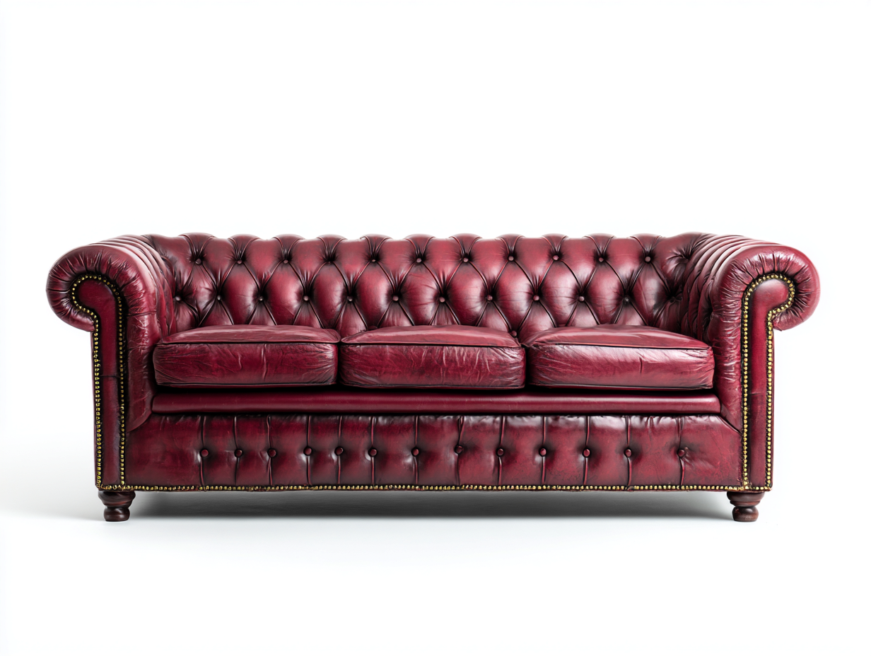 Sofás 3 plazas de cuero 215x90x80 cm - rojo oscuro - estilo clásico capitoné - diseño elegante para salón-Mavoraadecor