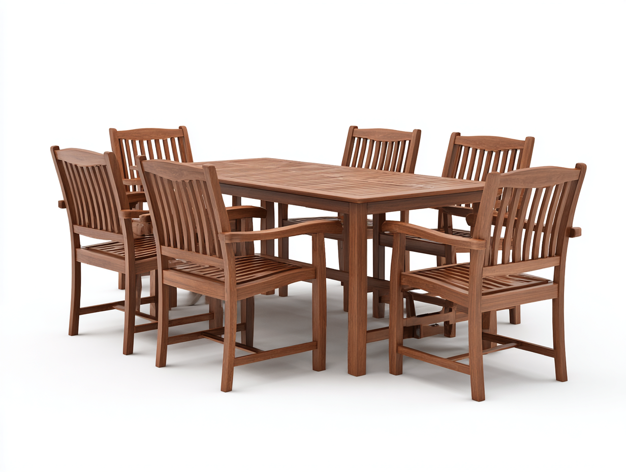 Conjuntos de comedor de jardín de madera 160x90x75 cm - marrón - mesa con 6 sillas - diseño natural exterior-Mavoraadecor