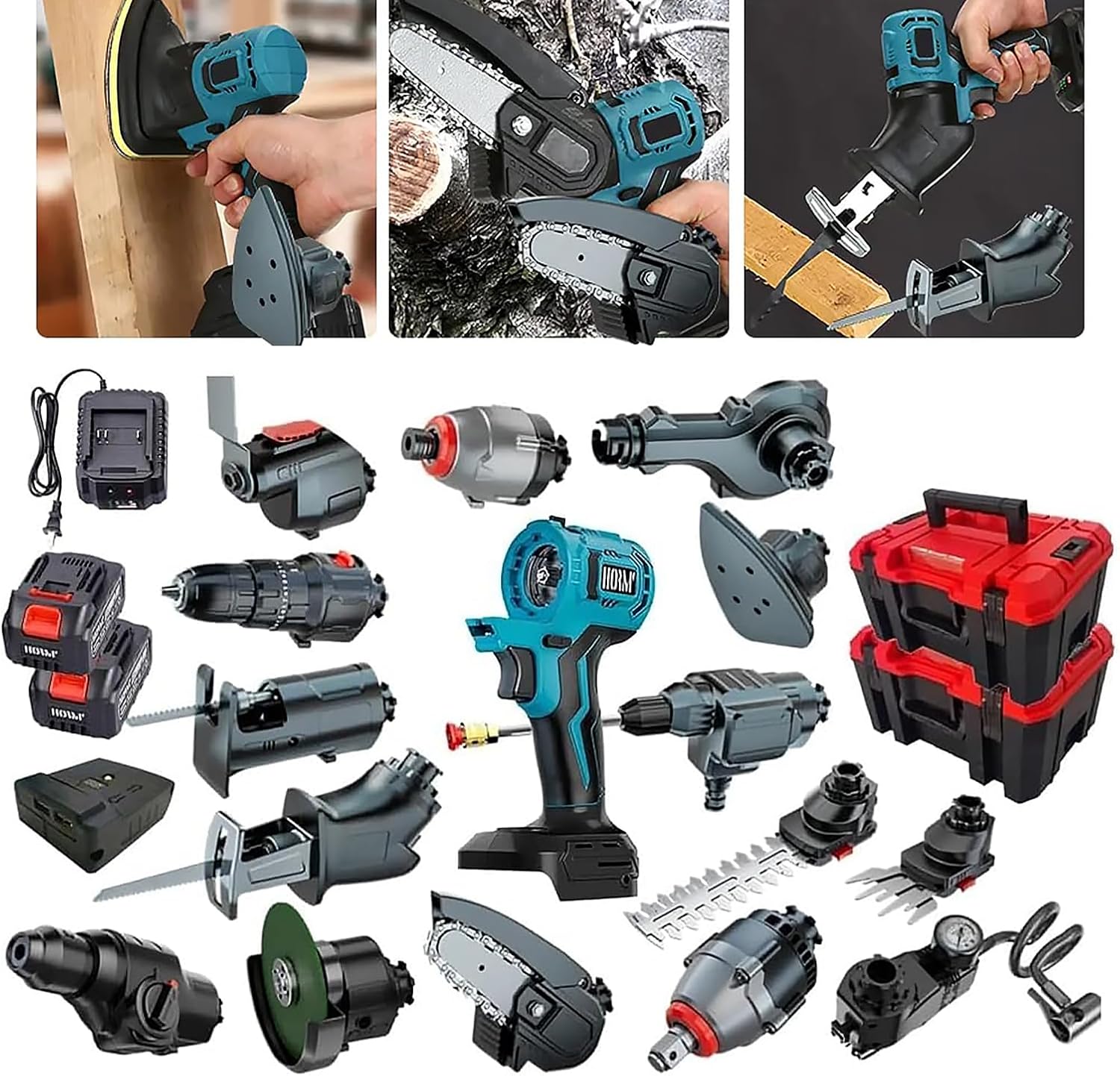 Kit combinado de herramientas eléctricas - Conjunto multifuncional de 18 unidades - Baterías de iones de litio - Taladro sierras lijadora y llave incluidas-Mavoraadecor
