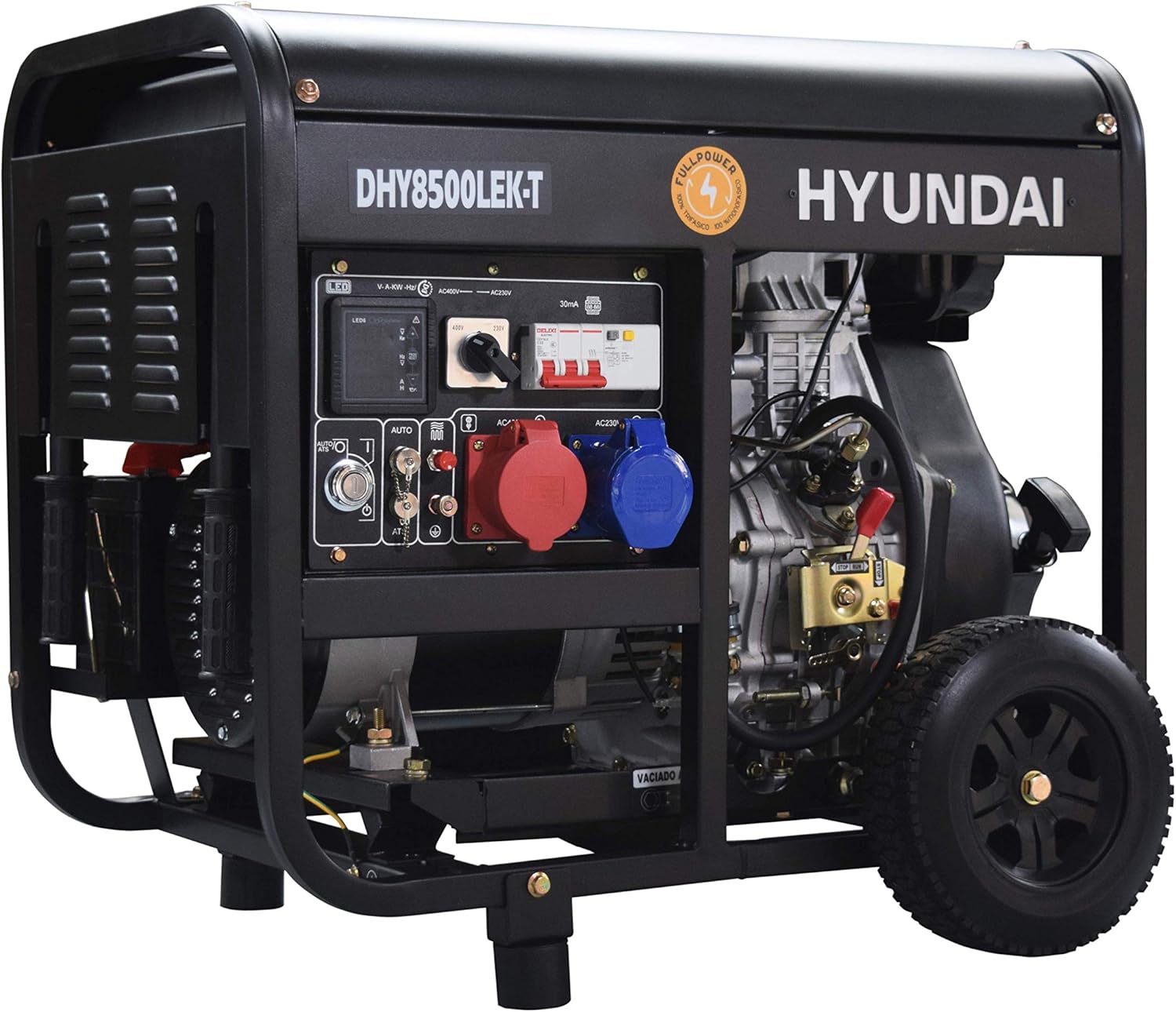 Hyundai DHY8500LEK T generador diésel Full Power - Potencia de salida de 6500 W - Tensión trifásica de 400 V - Diseño compacto con ruedas para obra y respaldo-Mavoraadecor