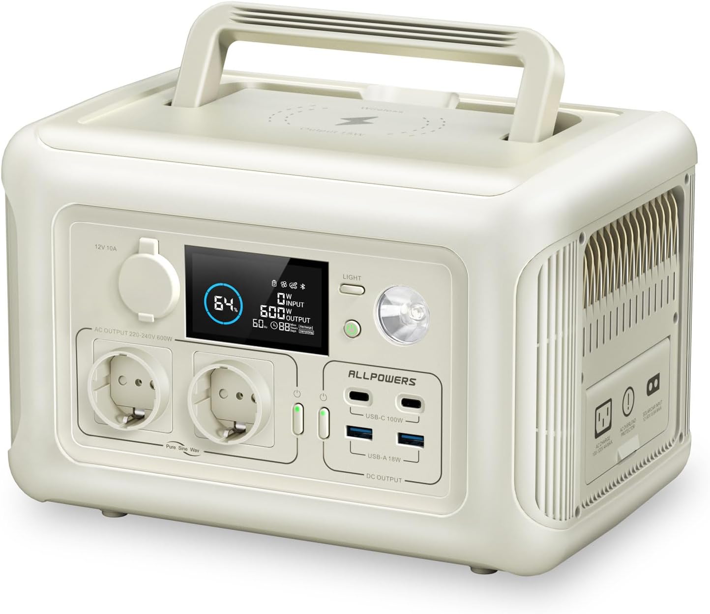 ALLPOWERS R600 estación de energía portátil - Batería LiFePO4 de 299 Wh - Potencia de 600 W y pico de 1200 W - Ocho tomas y carga rápida en una hora-Mavoraadecor