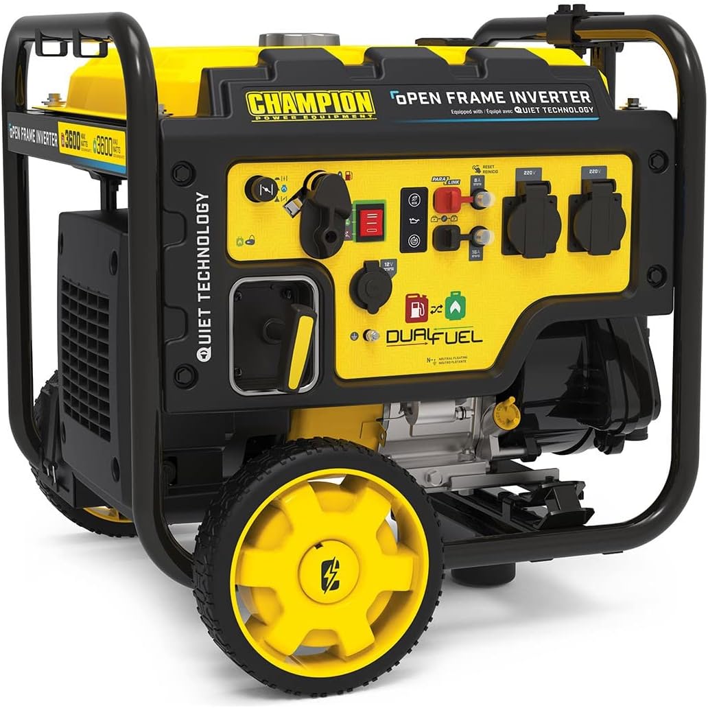 Champion CPG4000DHY DF EU generador Dual Fuel - Potencia nominal de 3500 W y salida de 3600 W - Gasolina o propano - Arranque eléctrico y panel Quick Touch-Mavoraadecor