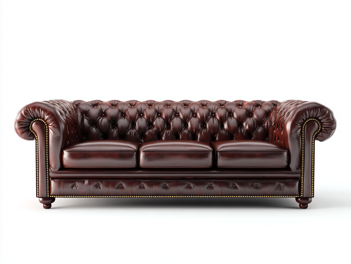 Sofás 3 plazas cuero sintético 210x90x75 cm marrón salón estilo clásico capitoné-Mavoraadecor
