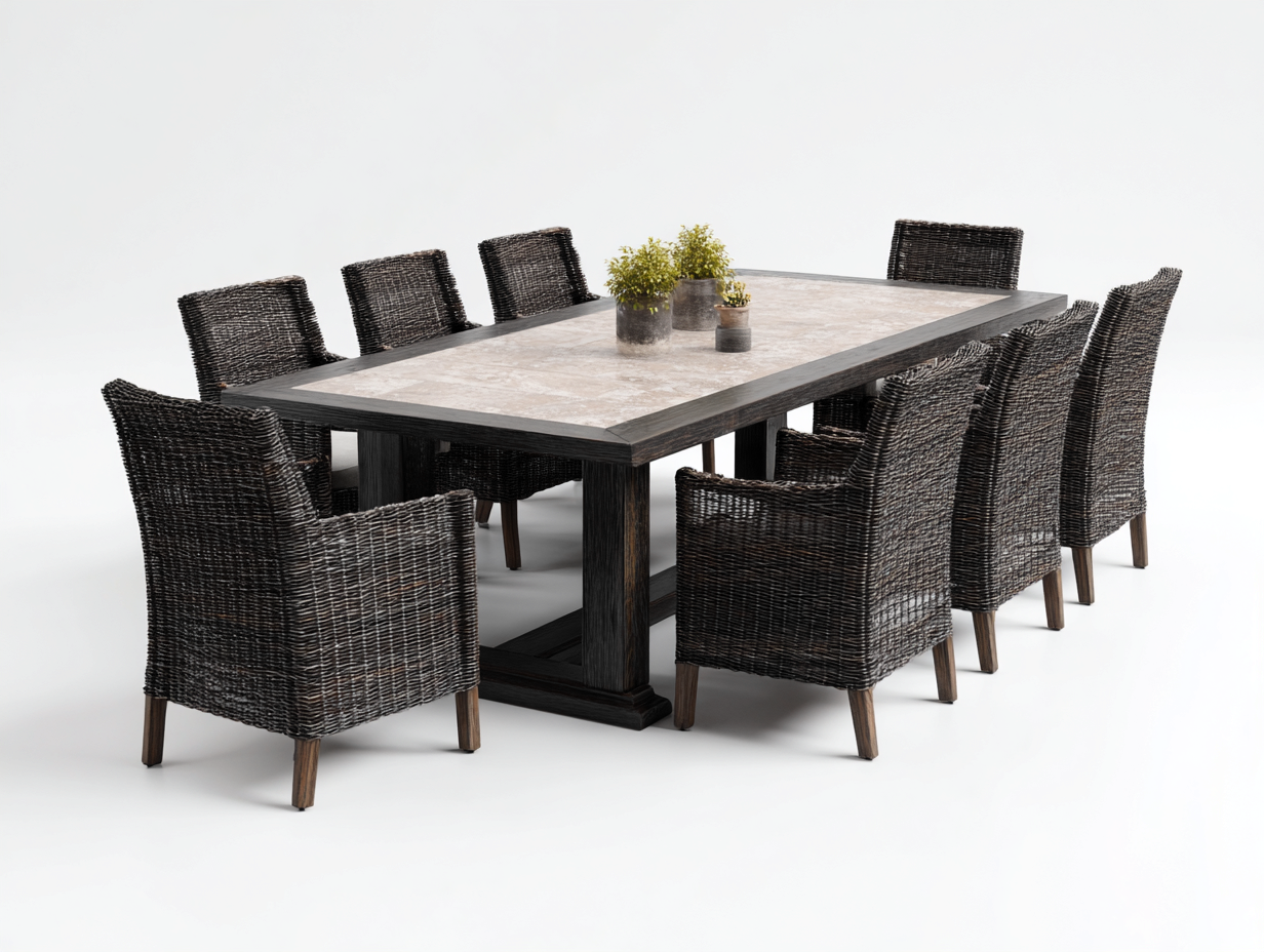 Conjuntos de comedor de jardín de ratán sintético 200x100x75 cm - negro marrón - mesa con 8 sillas - diseño moderno exterior-Mavoraadecor